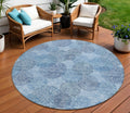 8 Denim Blue Navy Blue And Ivory Round Polka Dot Washable Indoor Outdoor Area Rug