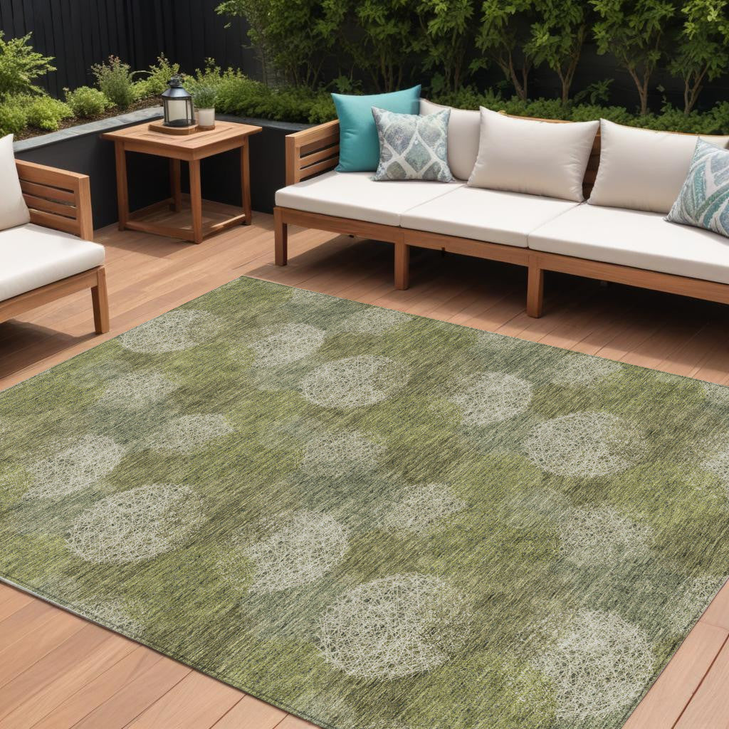 8 X 10 Green Ivory And Sage Polka Dot Washable Indoor Outdoor Area Rug