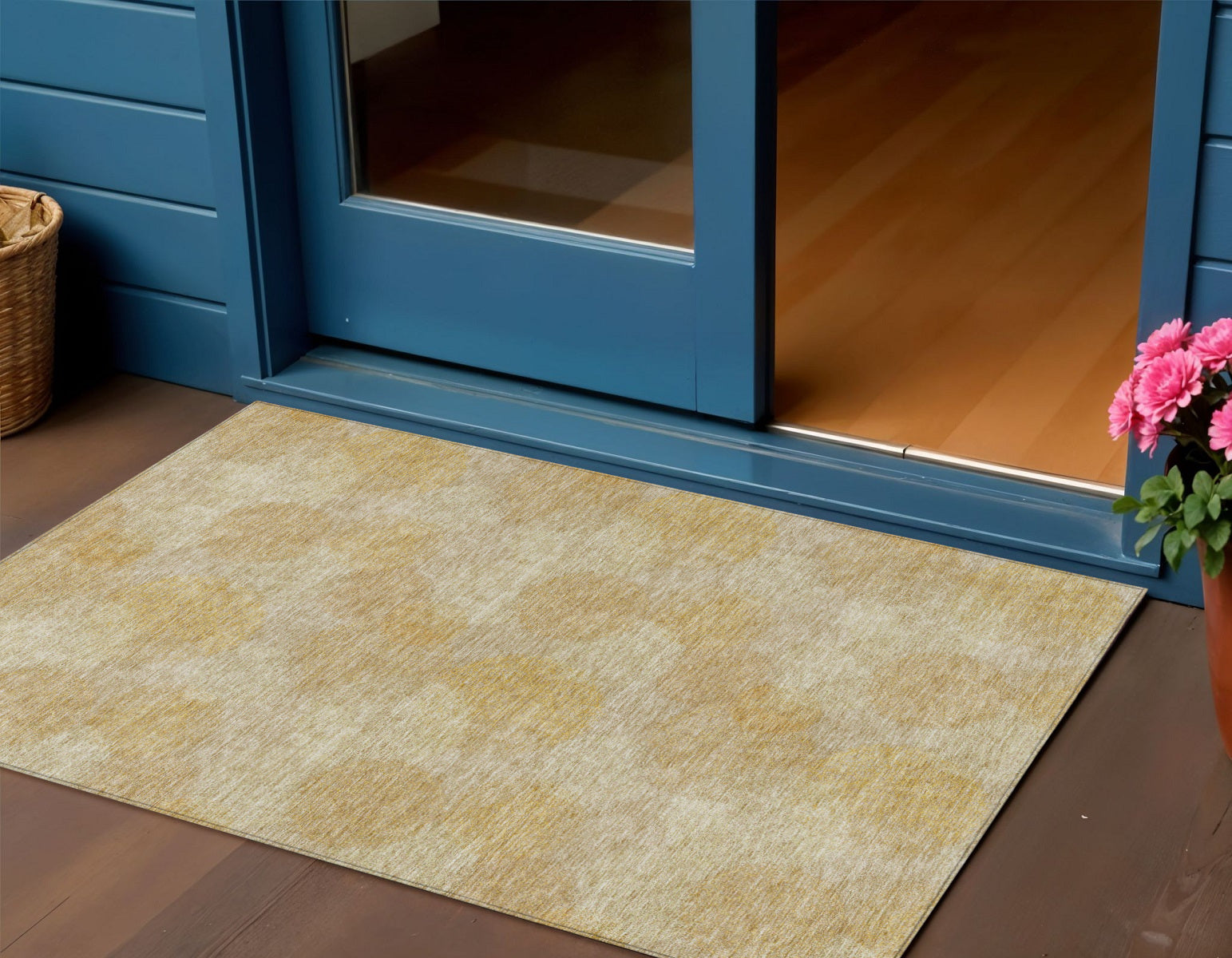3 X 5 Gold Beige And Wheat Polka Dot Washable Indoor Outdoor Area Rug