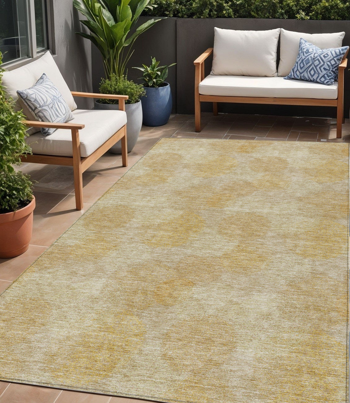 5 X 8 Gold Beige And Wheat Polka Dot Washable Indoor Outdoor Area Rug