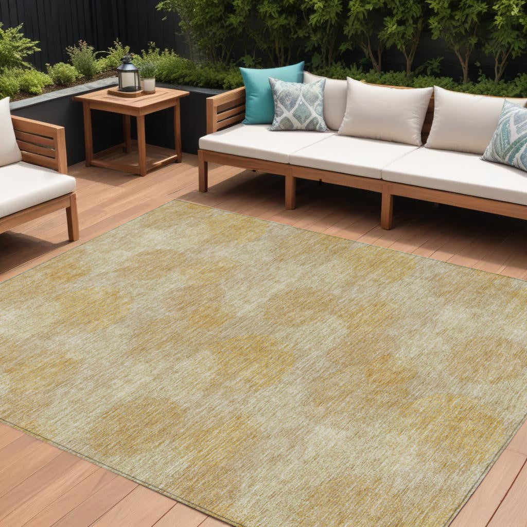 8 X 10 Gold Beige And Wheat Polka Dot Washable Indoor Outdoor Area Rug