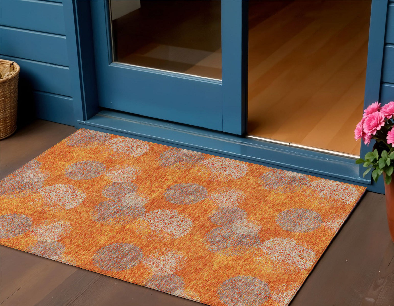 3 X 5 Orange Silver And Peach Polka Dot Washable Indoor Outdoor Area Rug