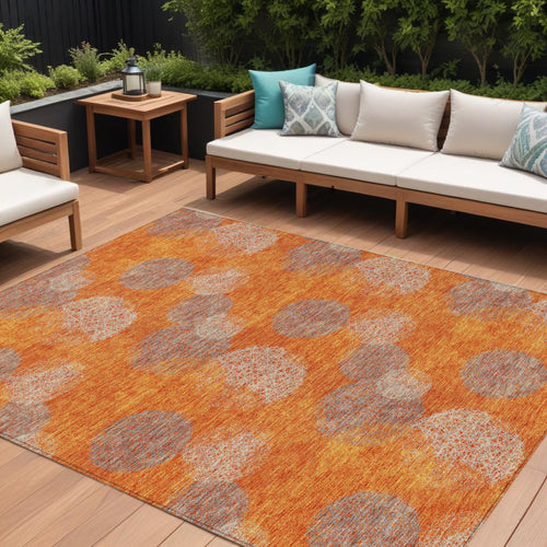 10 X 14 Orange Silver And Peach Polka Dot Washable Indoor Outdoor Area Rug