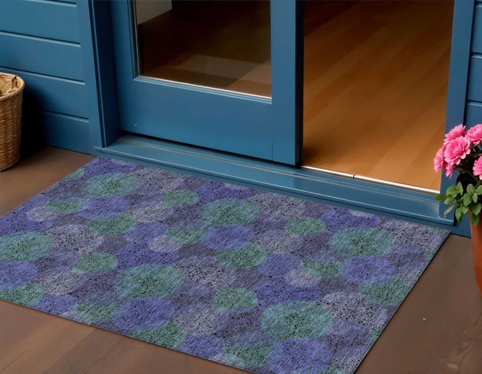 3 X 5 Purple Lavender And Green Polka Dot Washable Indoor Outdoor Area Rug