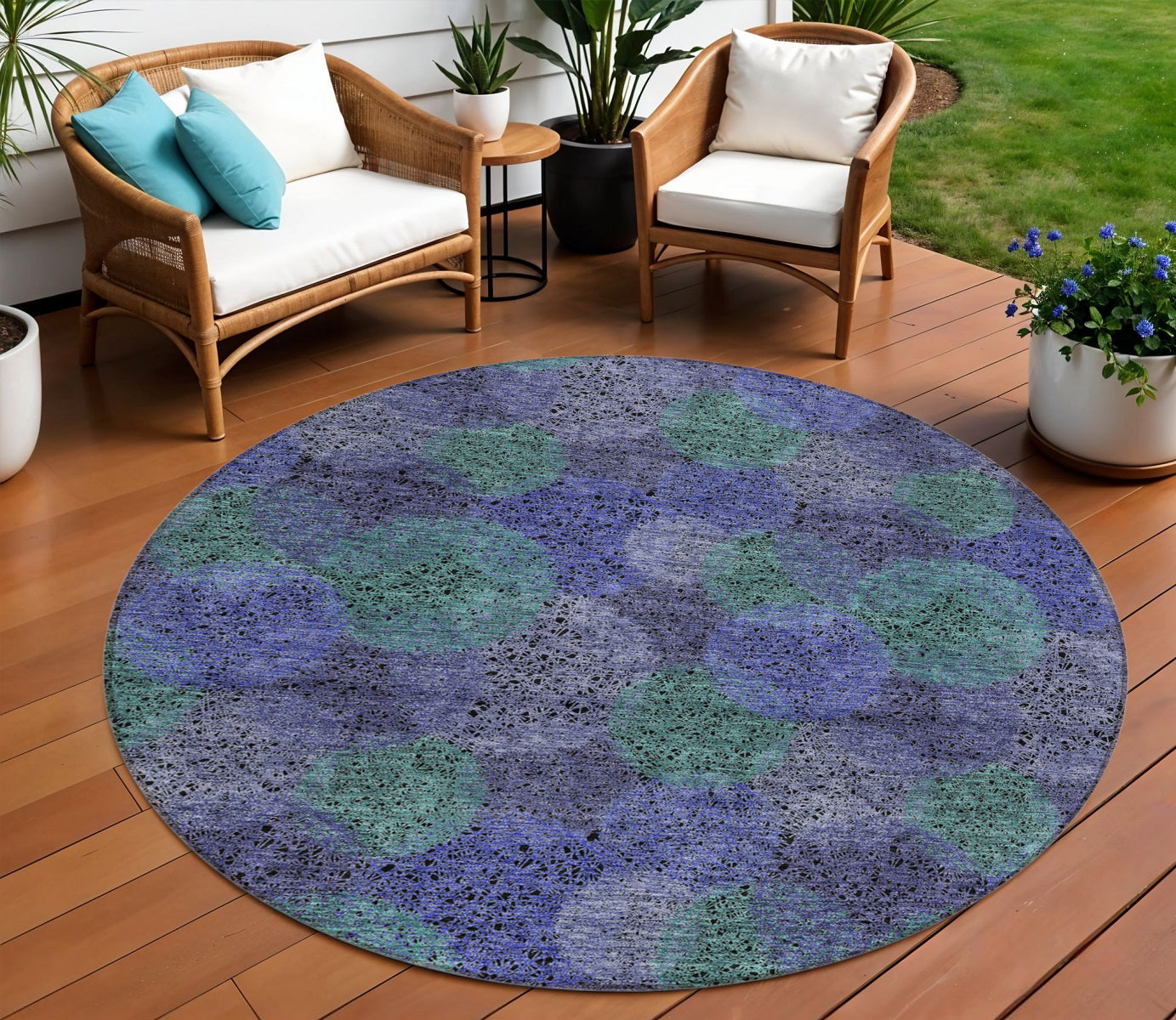 8 Purple Lavender And Green Round Polka Dot Washable Indoor Outdoor Area Rug