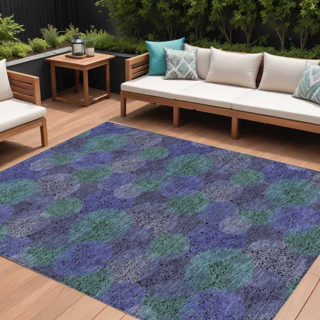 9 X 12 Purple Lavender And Green Polka Dot Washable Indoor Outdoor Area Rug