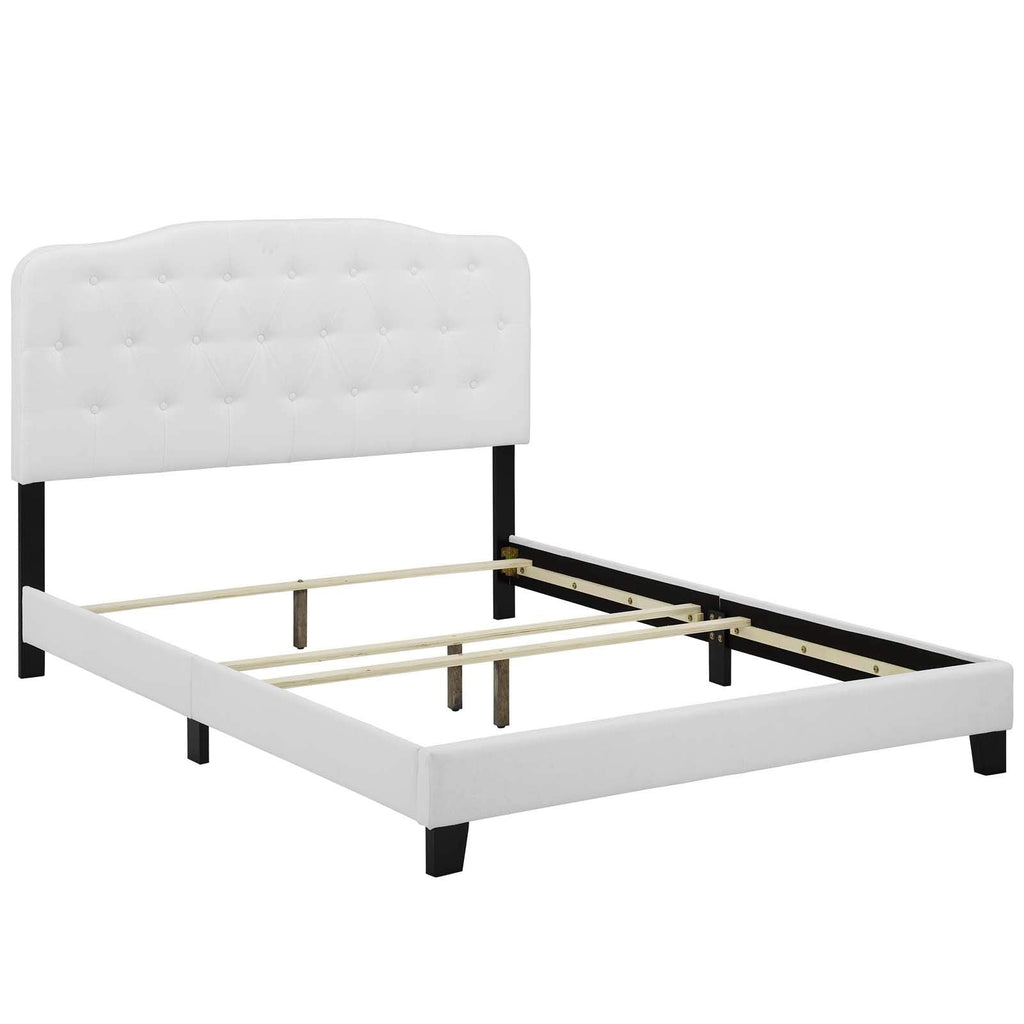 CasaFoyer Amelia Full Bed | Luxurious Upholstered Fabric | Button-Tufted Headboard | Solid Wood Construction | Non-Marking Wood Legs | Box Spring Required | 800 lbs Weight Capacity | White