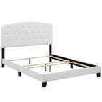 CasaFoyer Amelia Full Bed | Luxurious Upholstered Fabric | Button-Tufted Headboard | Solid Wood Construction | Non-Marking Wood Legs | Box Spring Required | 800 lbs Weight Capacity | White
