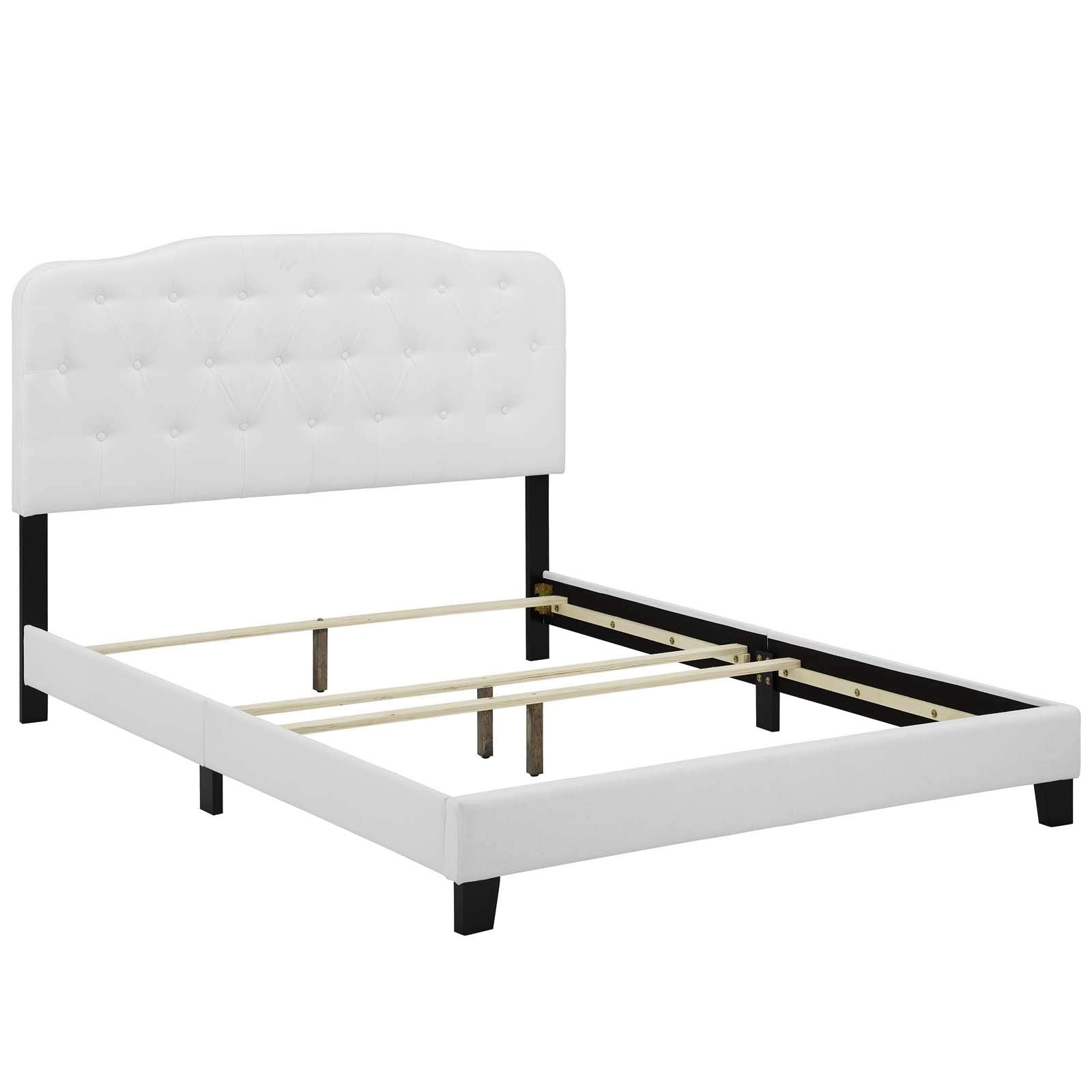CasaFoyer Amelia Full Bed | Luxurious Upholstered Fabric | Button-Tufted Headboard | Solid Wood Construction | Non-Marking Wood Legs | Box Spring Required | 800 lbs Weight Capacity | White