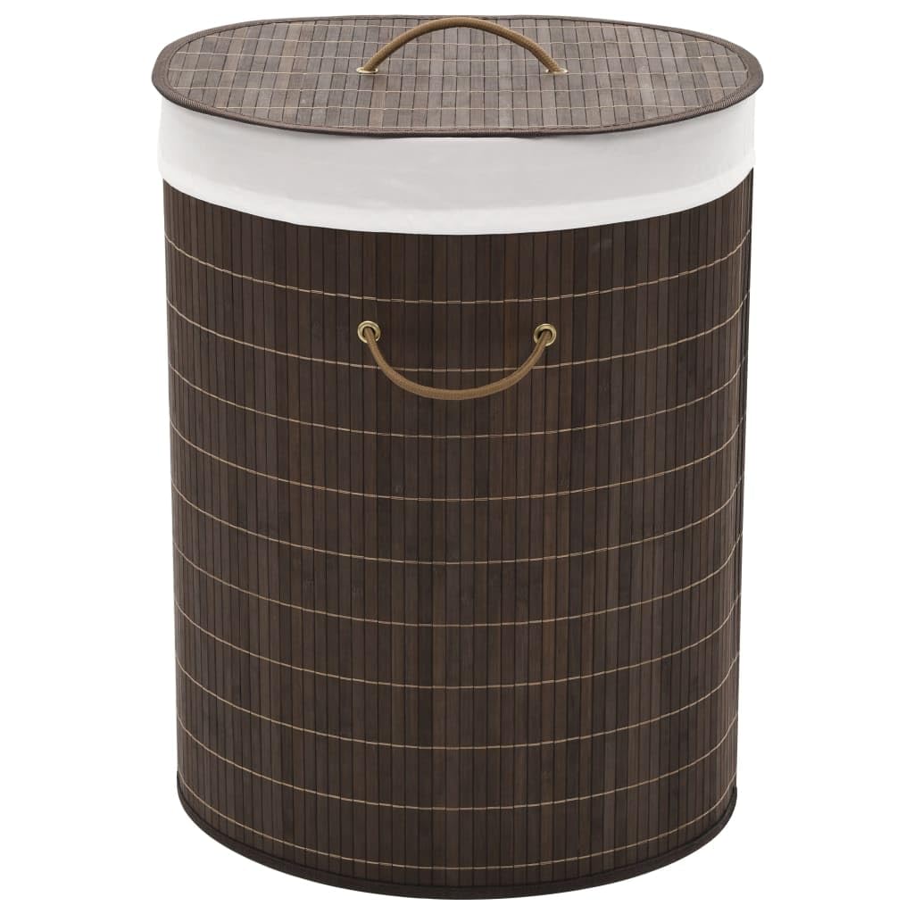 vidaXL Dark Brown Oval Bamboo Laundry Bin/Hamper - Lightweight, Detachable Inner Bag, Convenient Handles, Multipurpose for Toy Storage
