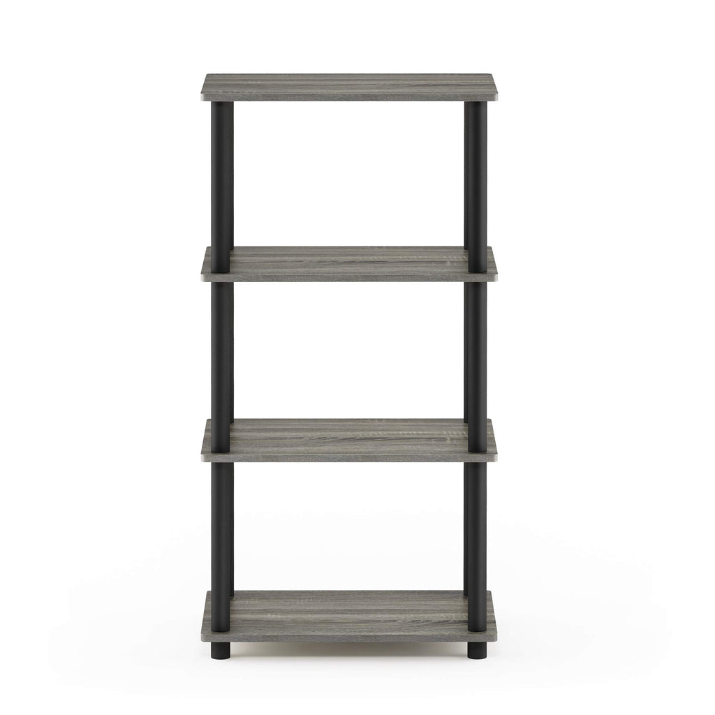 Furinno Turn-N-Tube No Tool 4-Tier Storage Shelf, Narrow, French Oak Grey/Black