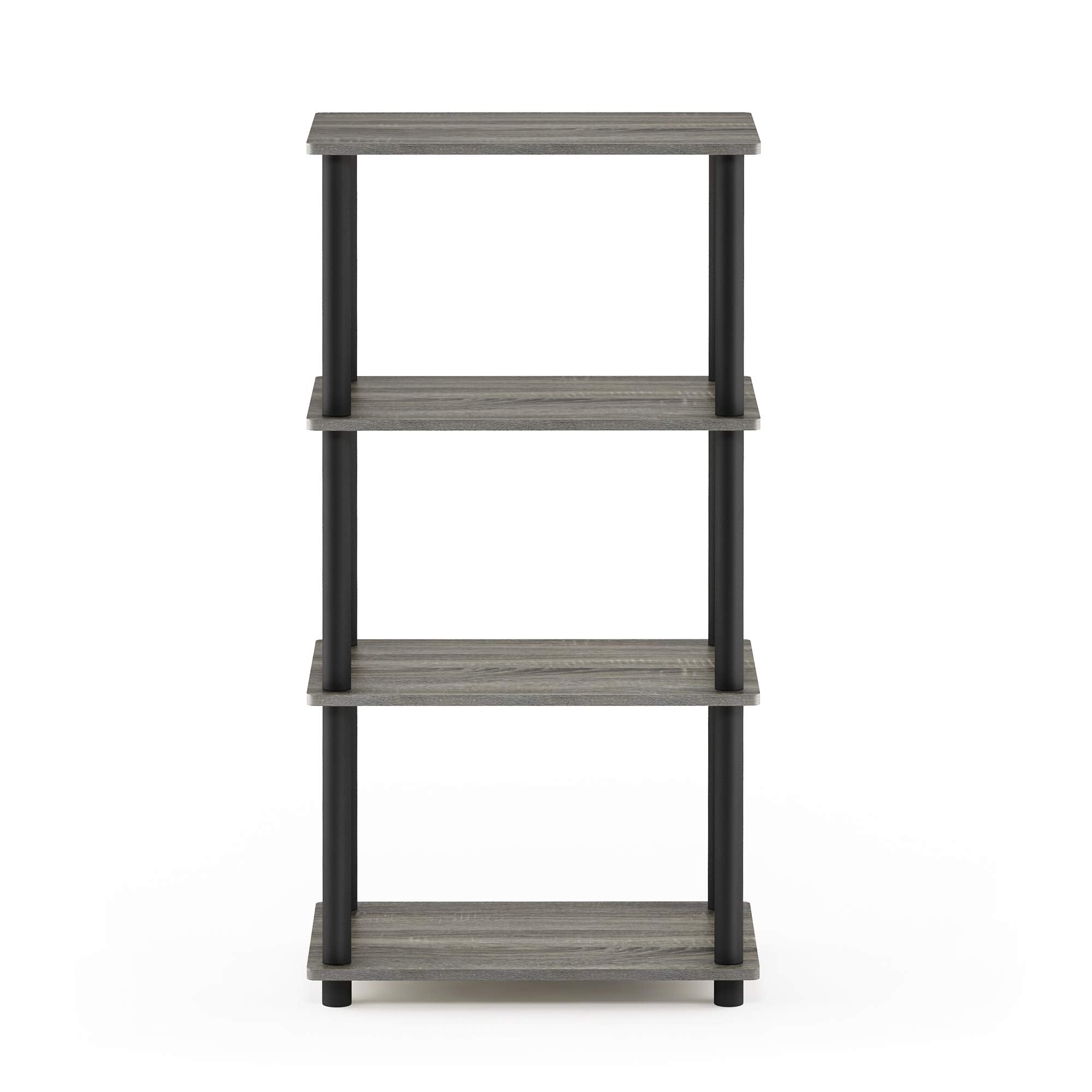 Furinno Turn-N-Tube No Tool 4-Tier Storage Shelf, Narrow, French Oak Grey/Black