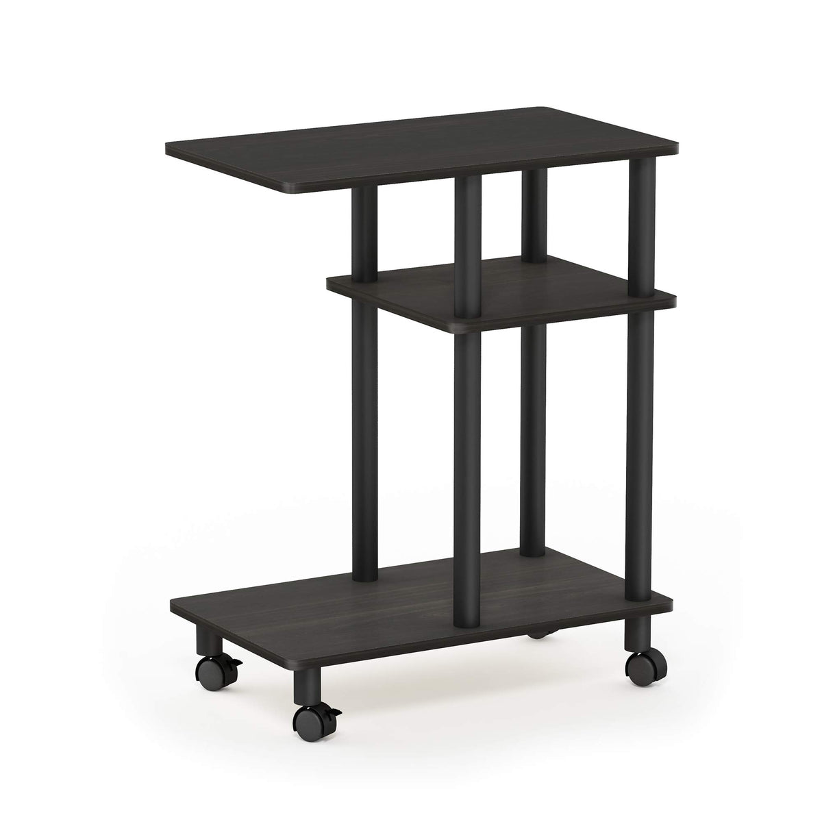 Furinno Turn-N-Tube C Shaped Side Table With Casters, Espresso/Black