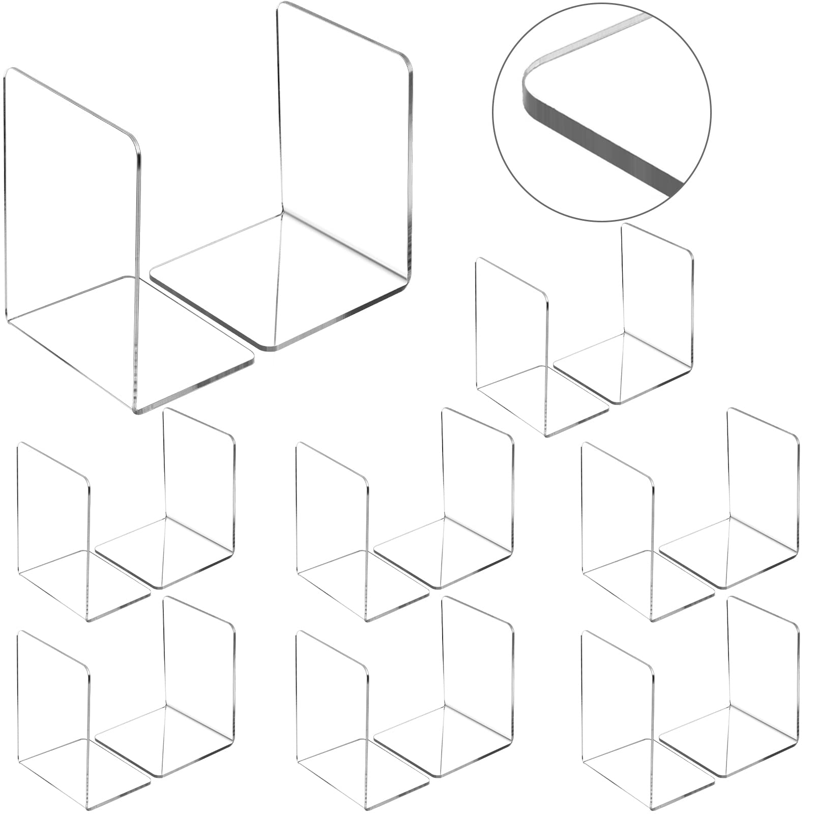 16 Pcs Book Ends Clear Acrylic Bookends For Shelves Heavy Duty Book End L Shaped Dividers Book Stopper For School Library Home M