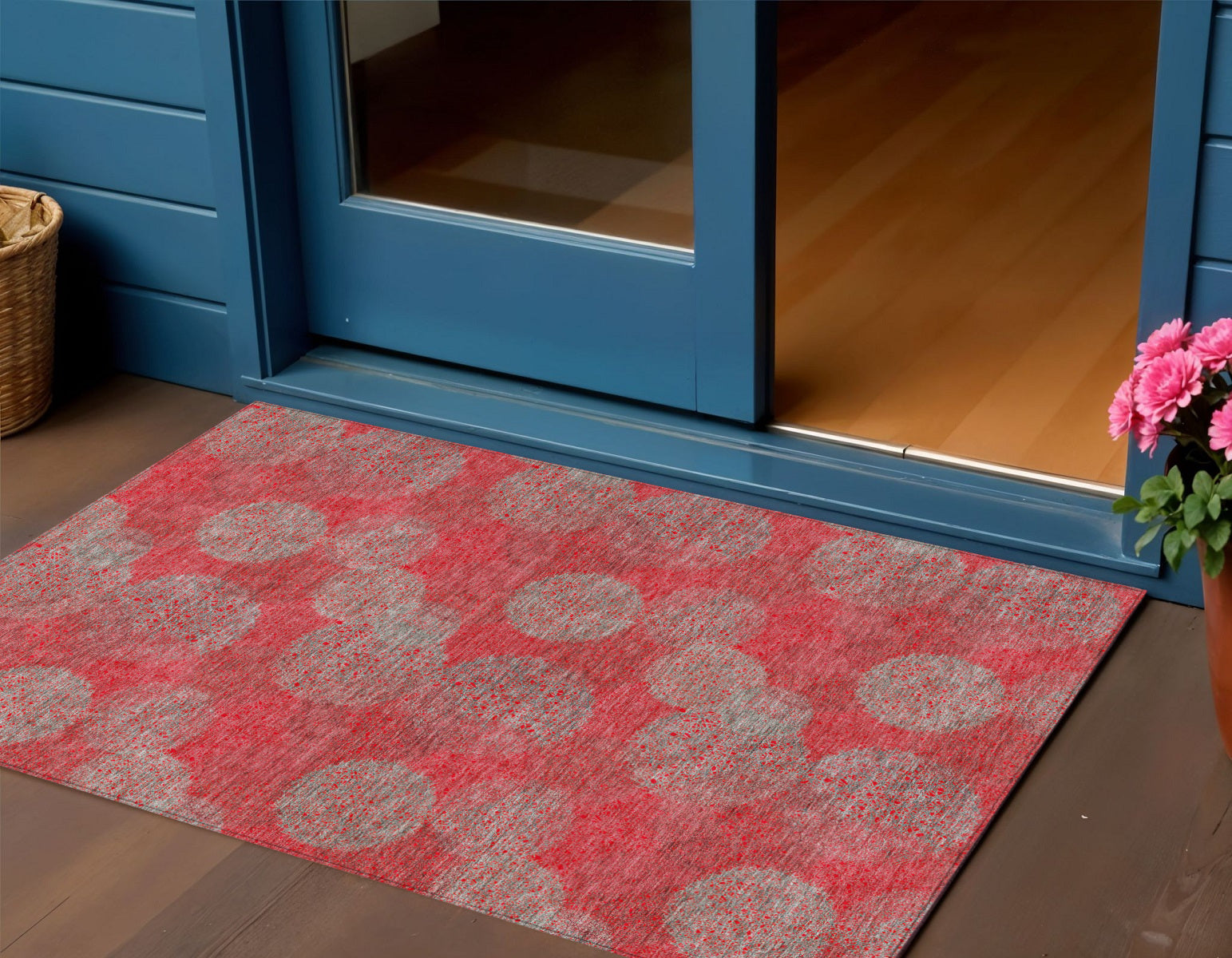 3 X 5 Red Gray And Silver Polka Dot Washable Indoor Outdoor Area Rug