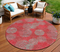 8 Red Gray And Silver Round Polka Dot Washable Indoor Outdoor Area Rug