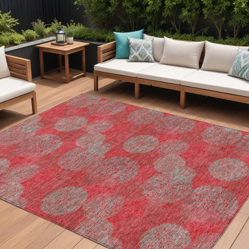 10 X 14 Red Gray And Silver Polka Dot Washable Indoor Outdoor Area Rug