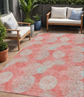 5 X 8 Salmon Ivory And Sky Blue Polka Dot Washable Indoor Outdoor Area Rug