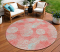 8 Salmon Ivory And Sky Blue Round Polka Dot Washable Indoor Outdoor Area Rug