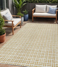 5 X 8 Gold And Ivory Geometric Washable Indoor Outdoor Area Rug