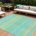 9 X 12 Aqua Green And Yellow Striped Washable Indoor Outdoor Area Rug