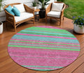 8 Blush Lime Green And Teal Blue Round Striped Washable Indoor Outdoor Area Rug