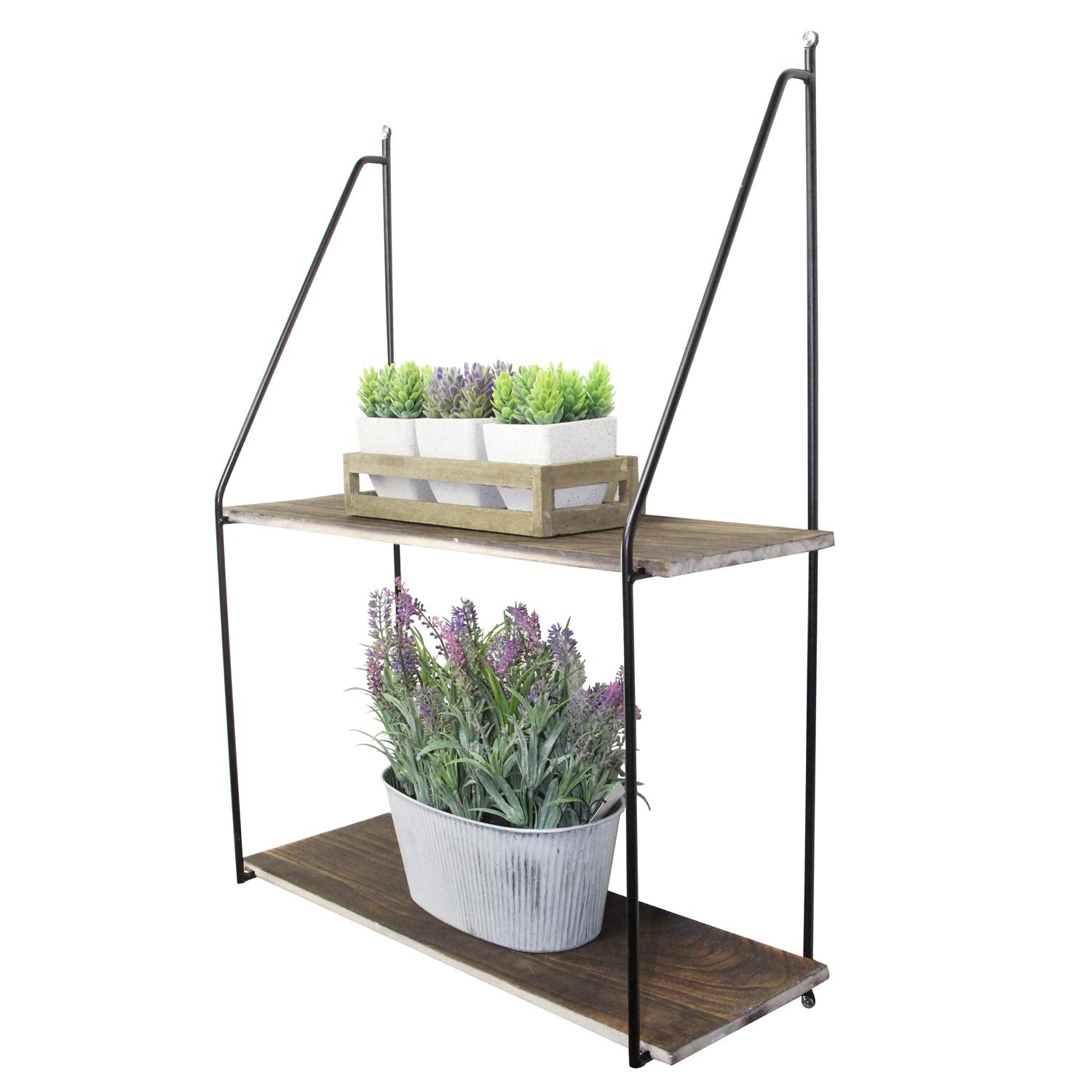 Admired By Nature 2 Tier Wall Mount Shelf, Farmhouse Shelf for Wall, Accent Wall Shelf, Shelving, Black Shelf for Bedroom, Rusti