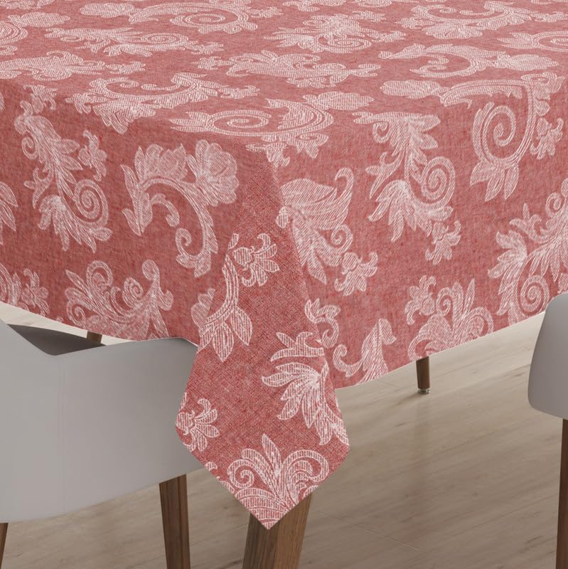 Encasa 4 Seater Dining Table Cloth 145X145 Cm (57X57 In) I Floral Grey Jacquard Style Print On Chambray Homespun Cotton I For Fa