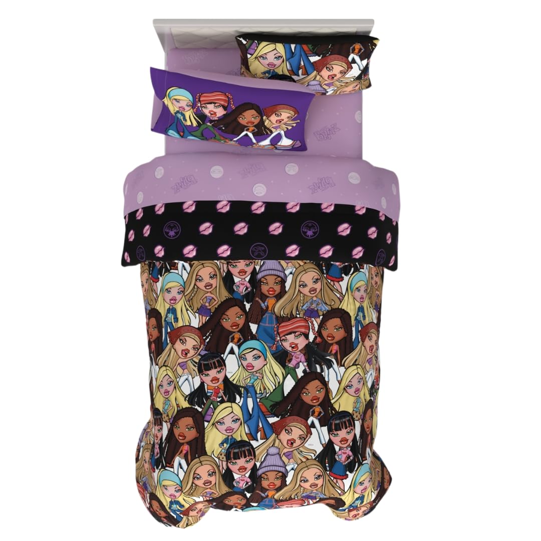 Franco Bratz Fashion Bedding 5 Piece Super Soft Reversible Comforter And Sheet Set With Sham, Twin, (100% Official Licensed Prod