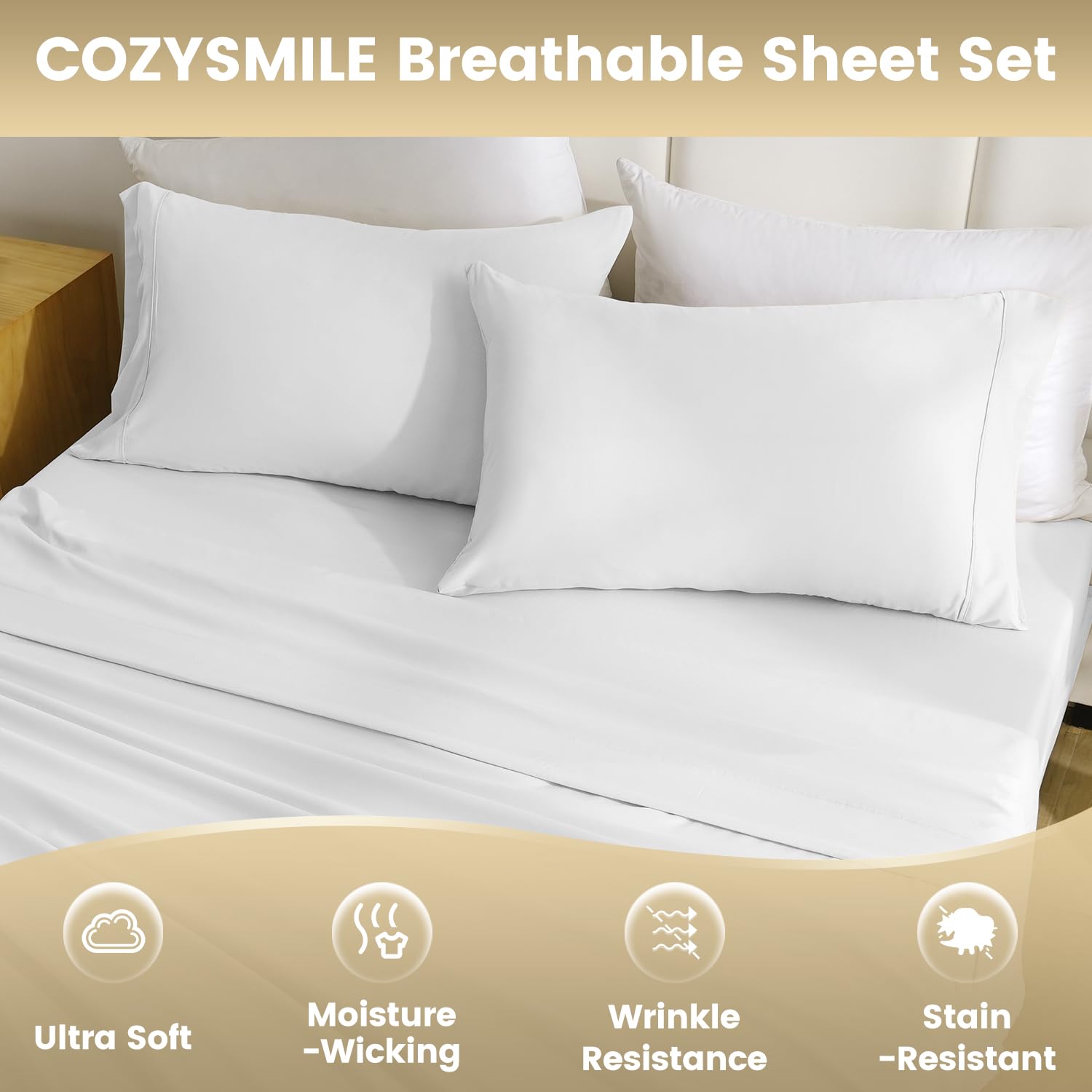 Cozysmile Full Sheet Set - 4 Piece Silky Soft Breathable Bed Sheet & Pillowcase Set, 16'' Deep Pocket Hotel Luxury Wrinkle Free