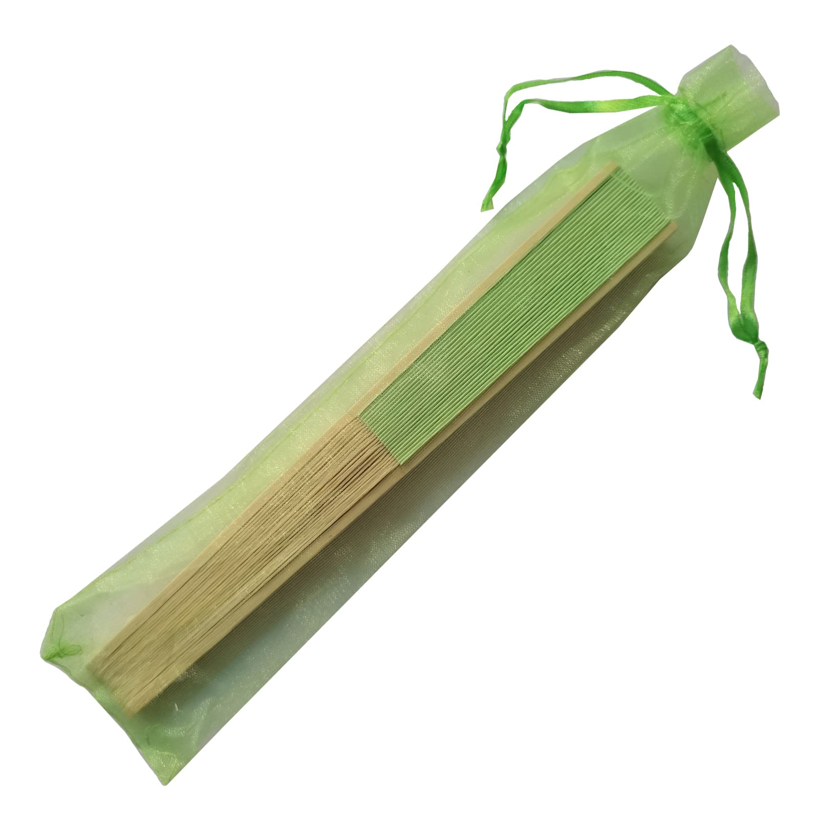 Sl Crafts 50Pcs Paper Hand Fan With Organza Bags Bamboo Handheld Folding Fan Decorative Paper Fan Wedding Party Favors (Light Gr