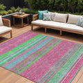 10 X 14 Blush Lime Green And Teal Blue Striped Washable Indoor Outdoor Area Rug