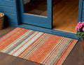 3 X 5 Coral Ivory And Gray Striped Washable Indoor Outdoor Area Rug