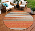 8 Coral Ivory And Gray Round Striped Washable Indoor Outdoor Area Rug