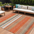 8 X 10 Coral Ivory And Gray Striped Washable Indoor Outdoor Area Rug