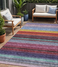 5 X 8 Lavender Blush And Blue Striped Washable Indoor Outdoor Area Rug