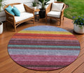 8 Lavender Blush And Blue Round Striped Washable Indoor Outdoor Area Rug