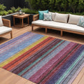 10 X 14 Lavender Blush And Blue Striped Washable Indoor Outdoor Area Rug
