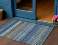 3 X 5 Navy Blue Sky Blue And Taupe Striped Washable Indoor Outdoor Area Rug