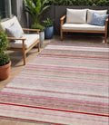 5 X 8 Pink Blush And Burgundy Striped Washable Indoor Outdoor Area Rug