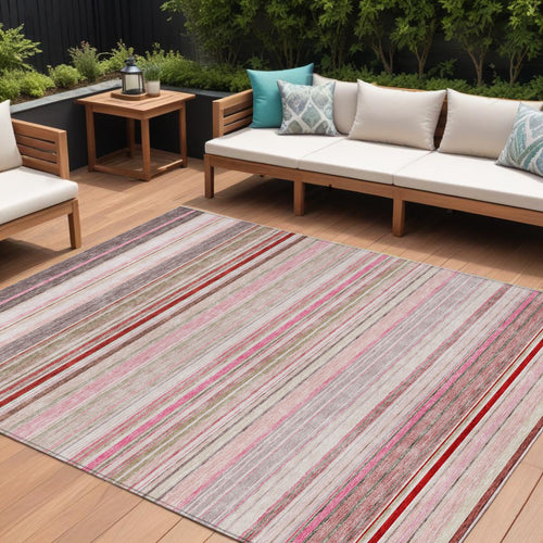 10 X 14 Pink Blush And Burgundy Striped Washable Indoor Outdoor Area Rug
