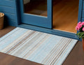 3 X 5 Sky Blue Gray And Beige Striped Washable Indoor Outdoor Area Rug