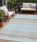 5 X 8 Sky Blue Gray And Beige Striped Washable Indoor Outdoor Area Rug