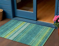 3 X 5 Teal Blue Lime Green And Turquoise Striped Washable Indoor Outdoor Area Rug