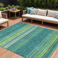 10 X 14 Teal Blue Lime Green And Turquoise Striped Washable Indoor Outdoor Area Rug