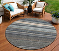 8 Taupe Beige And Pewter Round Striped Washable Indoor Outdoor Area Rug