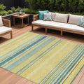 8 X 10 Yellow Denim Blue And Sky Blue Striped Washable Indoor Outdoor Area Rug