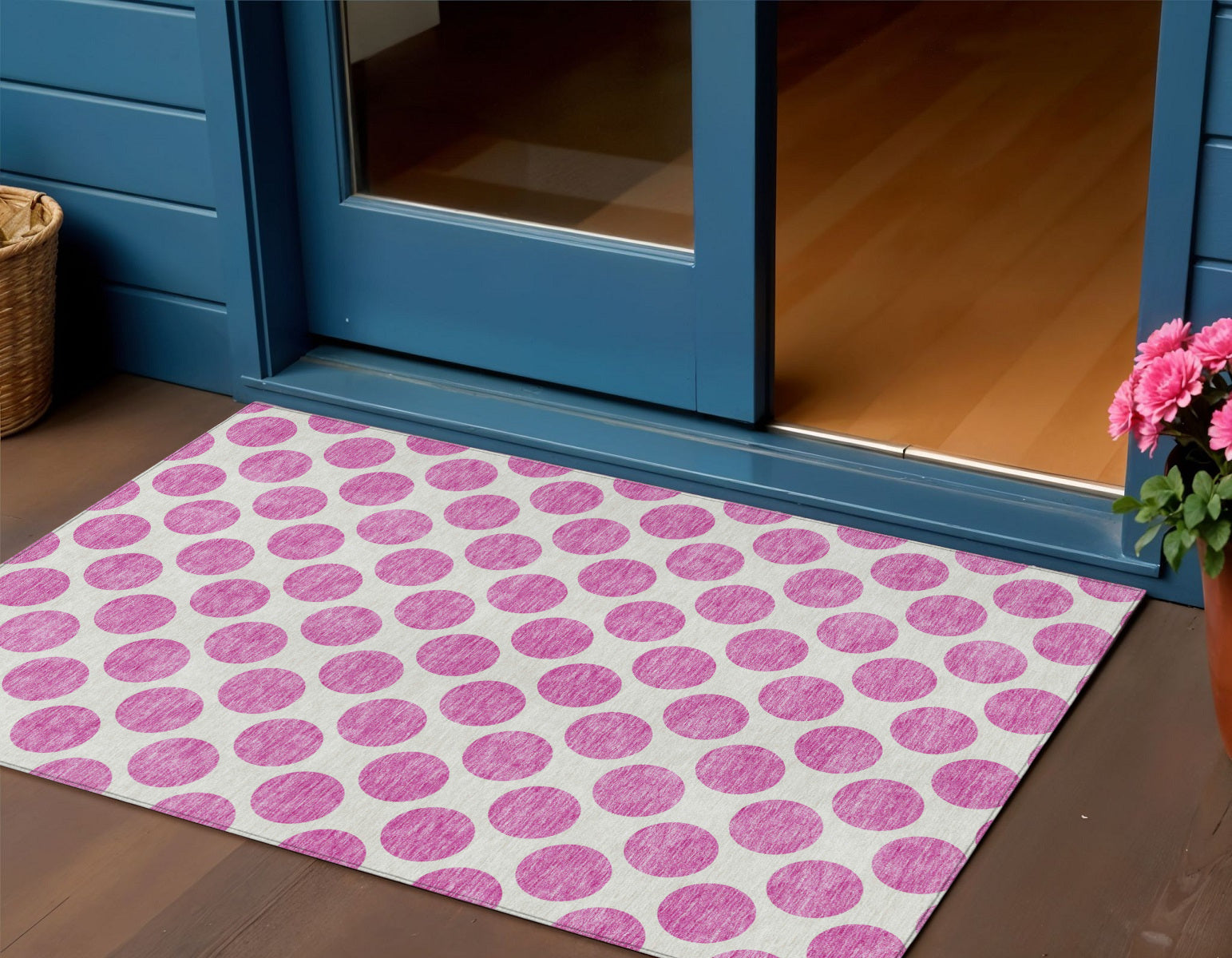 3 X 5 Blush And Ivory Polka Dot Washable Indoor Outdoor Area Rug