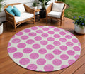 8 Blush And Ivory Round Polka Dot Washable Indoor Outdoor Area Rug