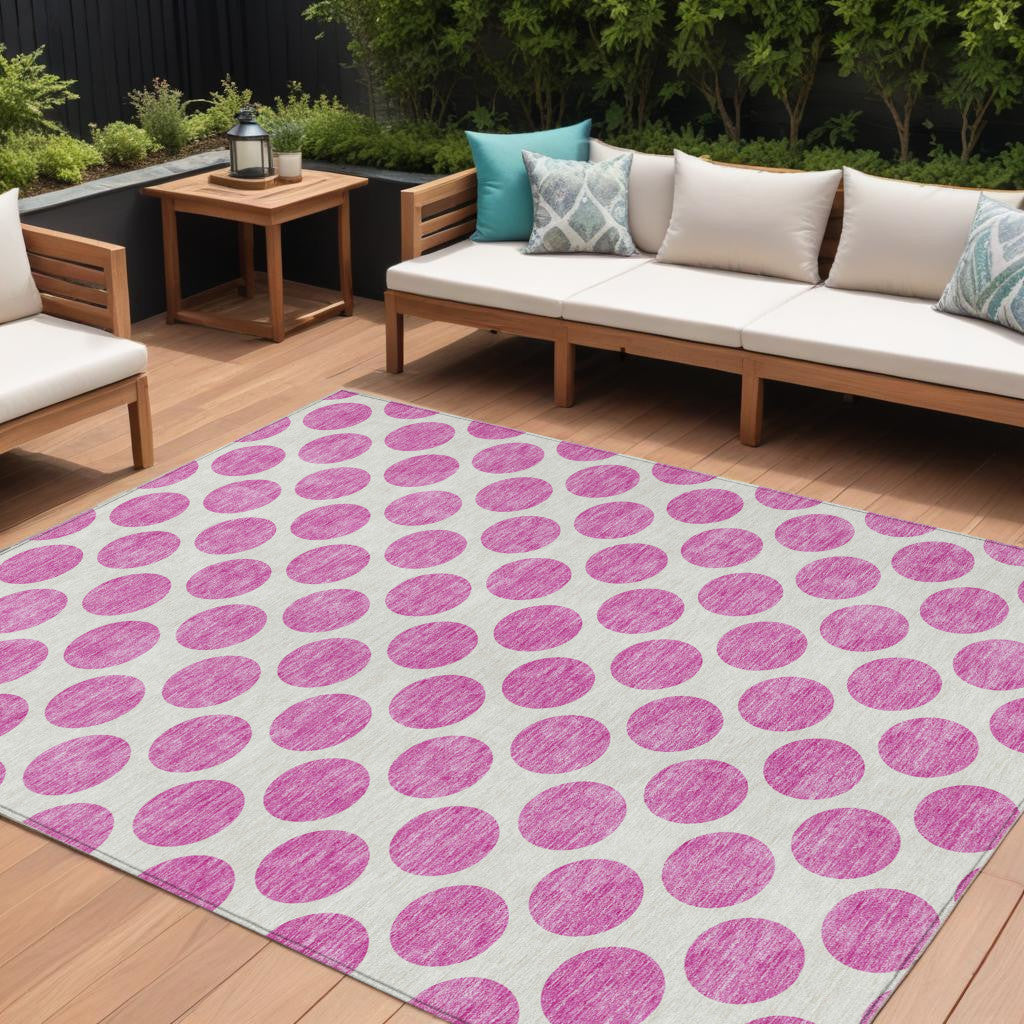 8 X 10 Blush And Ivory Polka Dot Washable Indoor Outdoor Area Rug